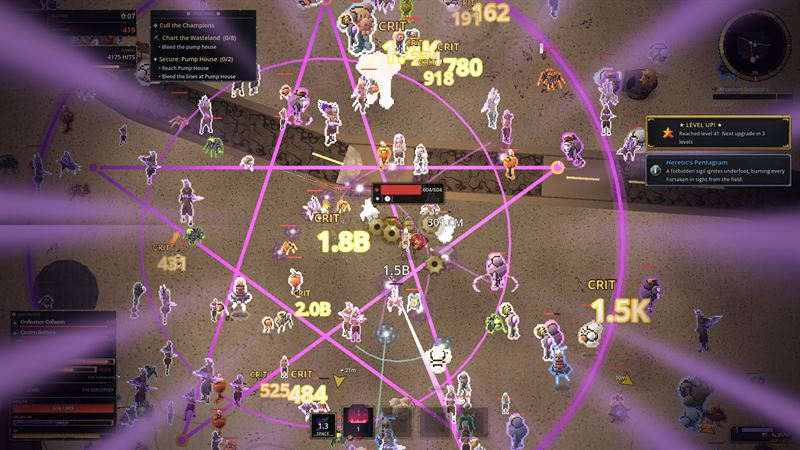 Levelling mid-fight: the world stops dead, three cards, never parts — nothing to dodge while you choose.